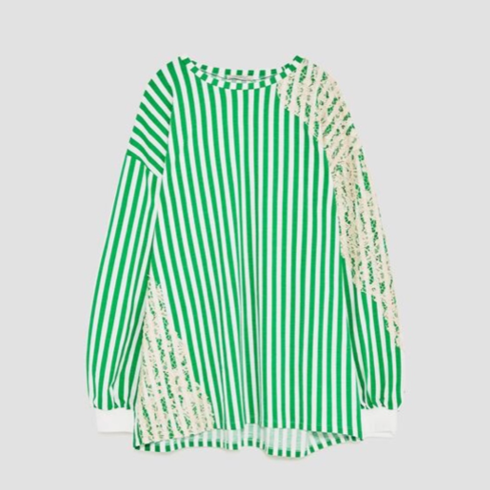 Zara Oversized top shirt White Green size S - Picture 2 of 8